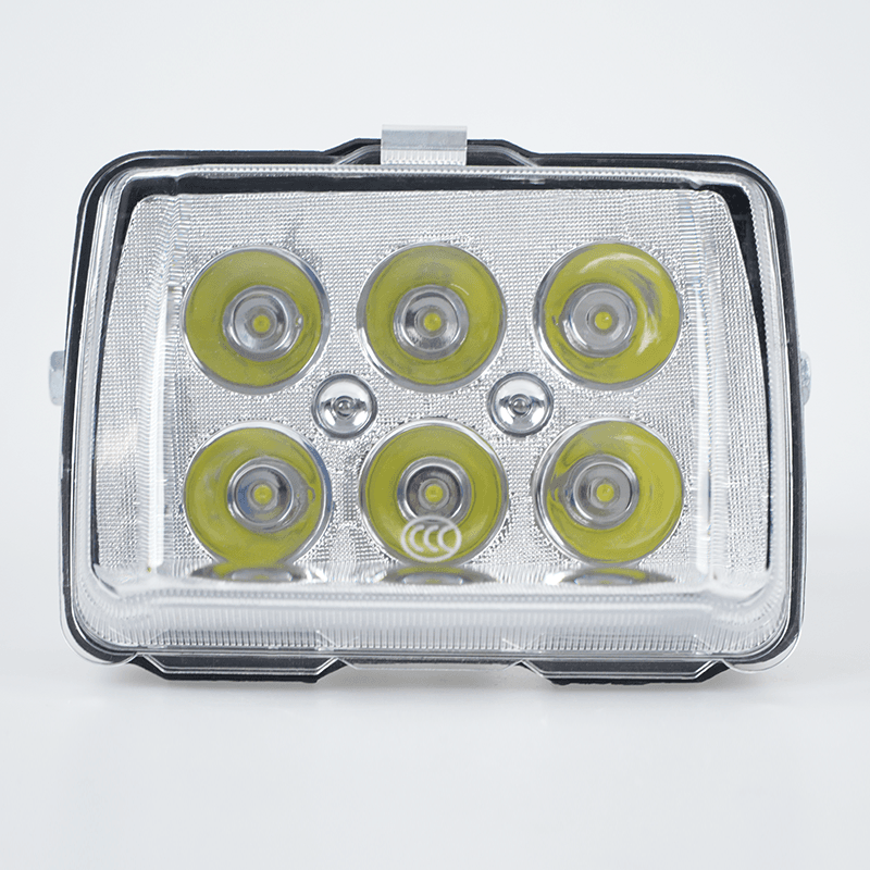 Wu Yang Series Motorcycle 6‑LED square headlight front view, high brightness LED head lamp with aluminum reflector
