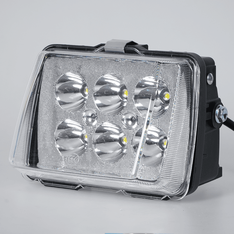 Wu Yang Series Motorcycle 6‑LED square headlight 45‑degree side‑front view, replacement headlight assembly
