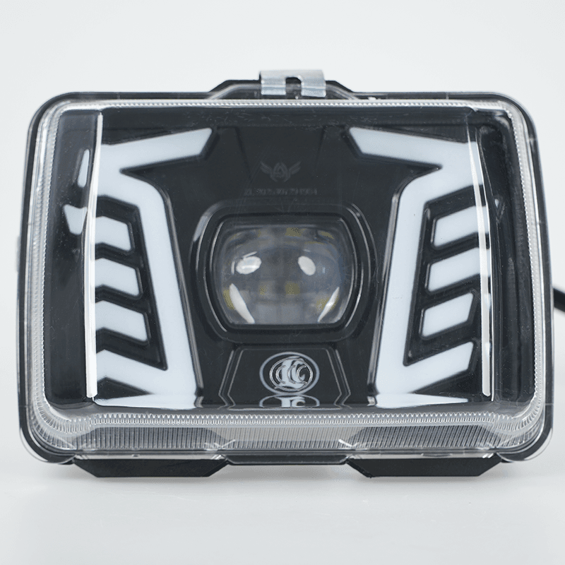 Wu Yang Series Square LED motorcycle headlight with DRL daytime running light, clear lens motorcycle headlamp