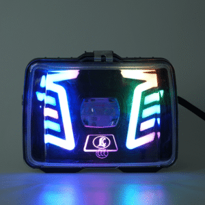 Illuminated Wu Yang Series motorcycle square LED headlight, colorful DRL daytime running light on