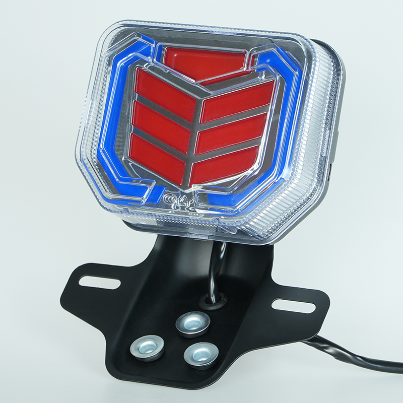 CG125 CG150 motorcycle LED tail light side view, clear lens, customizable logo on top red area, OEM motorcycle rear brake lamp for bulk supply