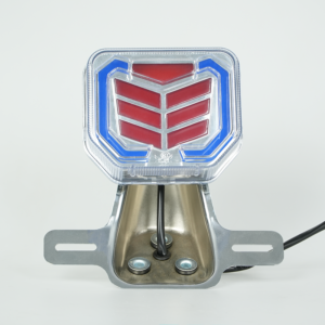GN motorbike LED rear tail lamp, clear lens arrow shape stop light with chrome mounting holder, front view