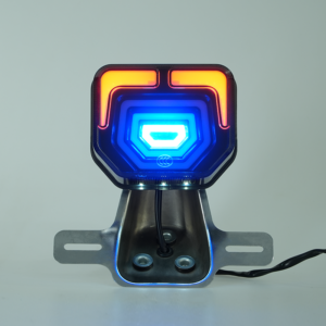 Illuminated motorcycle LED tail light, multi-color RGB layered lighting effect, rear brake lamp demo
