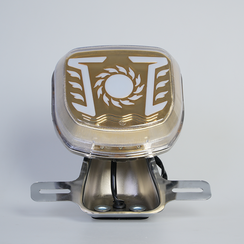 Sun flame design motorcycle LED tail lamp, clear transparent lens, blank center area for custom logo printing