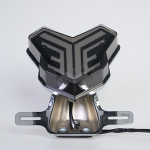 V geometric motorbike rear tail lamp, smoke lens, chrome mounting holder front view