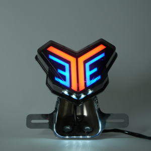 Illuminated V-pattern motorcycle tail light, RGB dual-color LED effect, brake light lighting demo