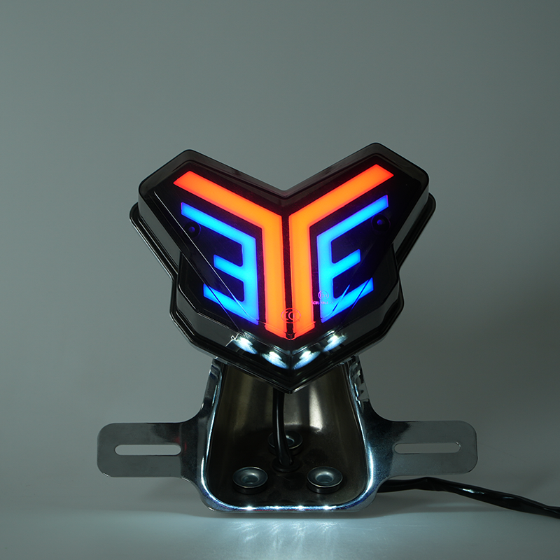 Illuminated V-pattern motorcycle tail light, RGB dual-color LED effect, brake light lighting demo