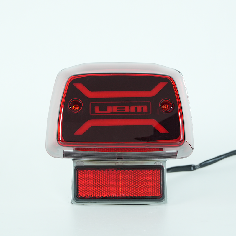 GN125 taillight assembly front view, custom logo printable black cover, chrome housing motorcycle rear stop light