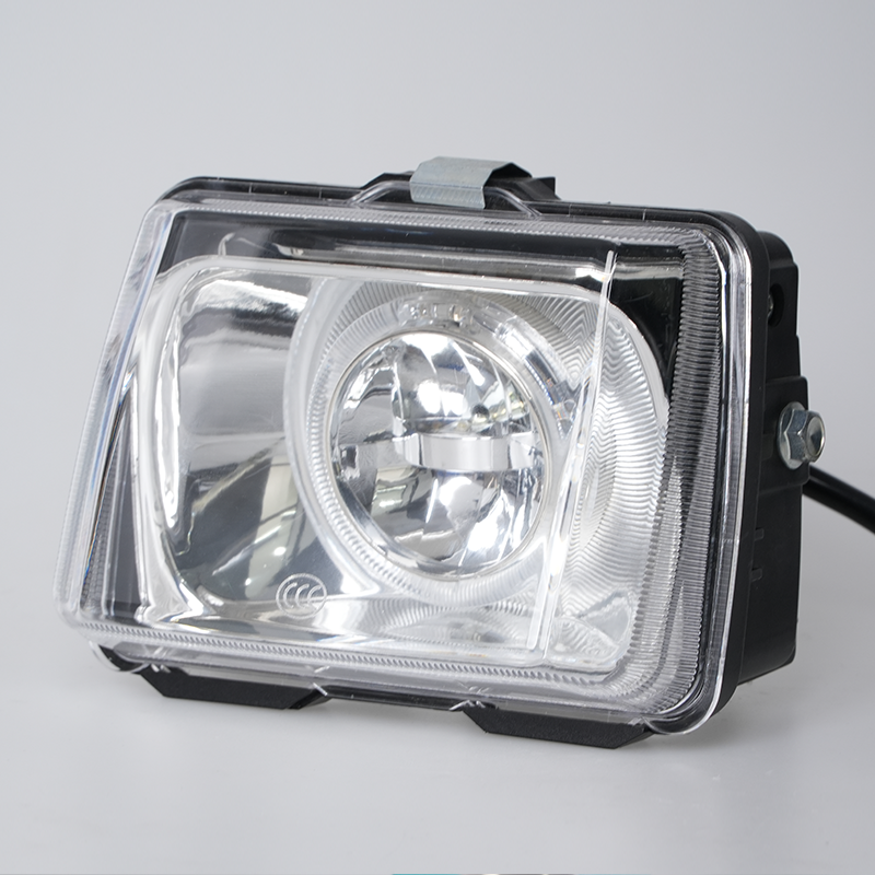 Rectangular motorcycle LED headlight clear lens side view, motorbike front head lamp assembly