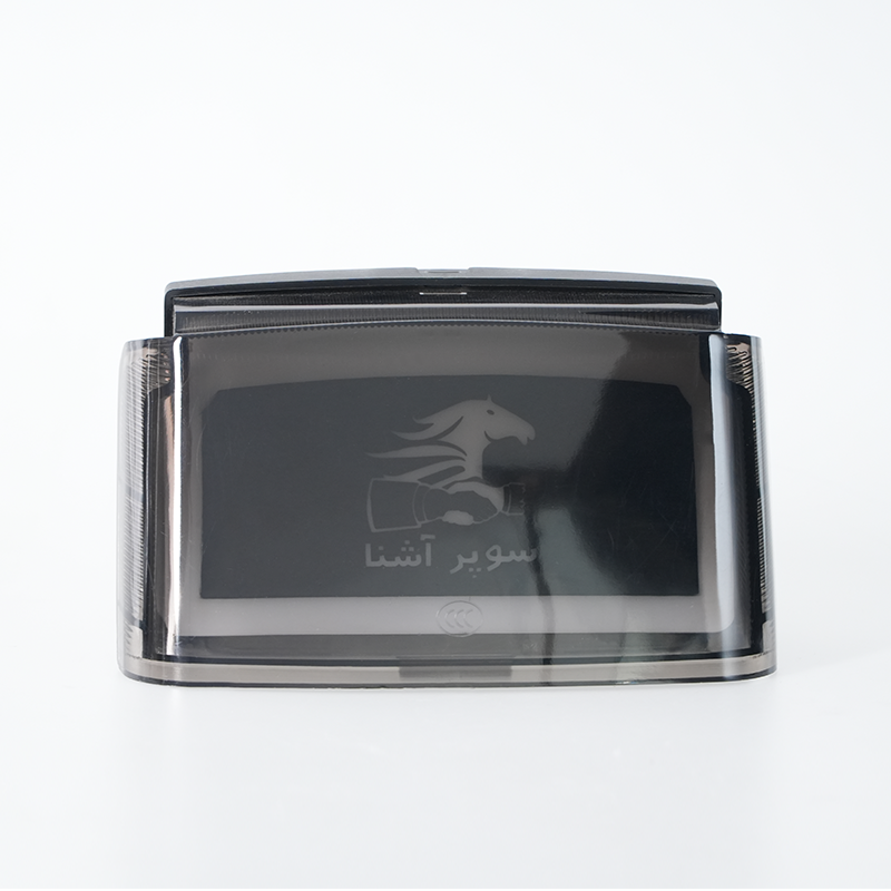 Custom logo motorcycle taillight smoke lens off‑state view, modified LED rear stop lamp