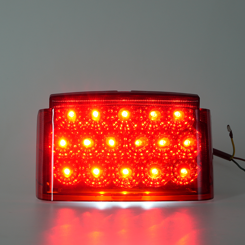 Bright illuminated motorcycle full‑LED tail light, high‑visibility red glowing LED beads