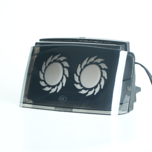 Side angle of smoked motorbike LED tail light, double blank zones for custom pattern or logo